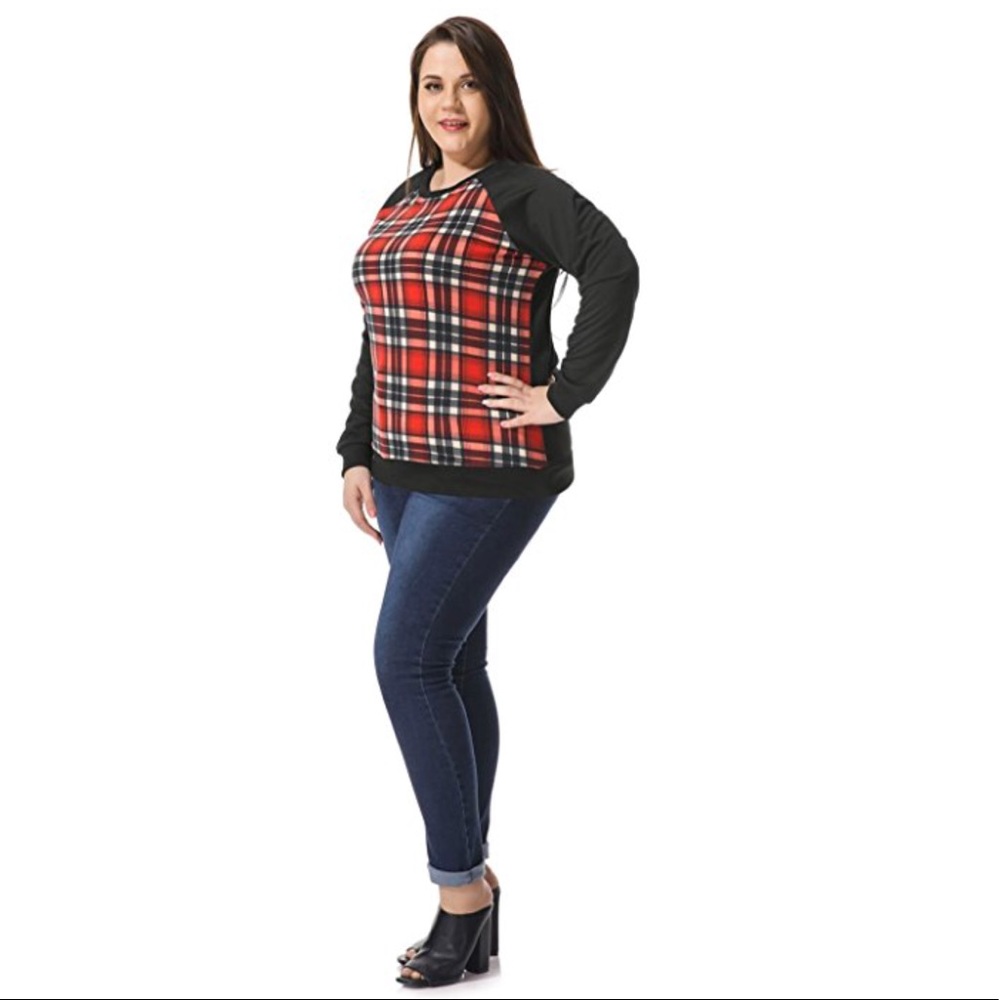 Plus Size Plaid Checkers Colorblock Sweater - Picture 2 of 4